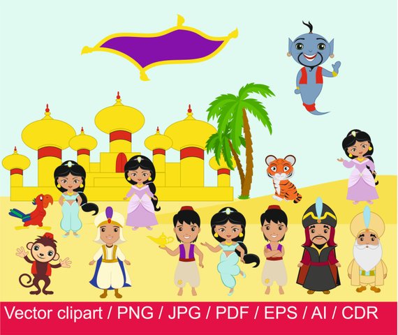 570x480 Princess Digital Clipart Aladdin Clip Art Princess Etsy