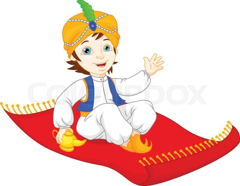800x619 Vector Illustration Of Aladdin On A Flying Carpet Traveling