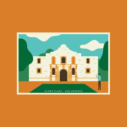 490x490 Alamo Plaza San Antonio Postcard Vector
