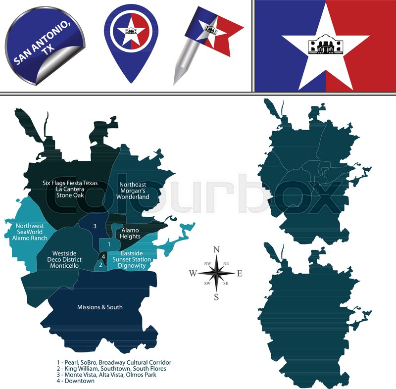 800x786 Vector Map Of San Antonio With Named Neighborhoods And Travel