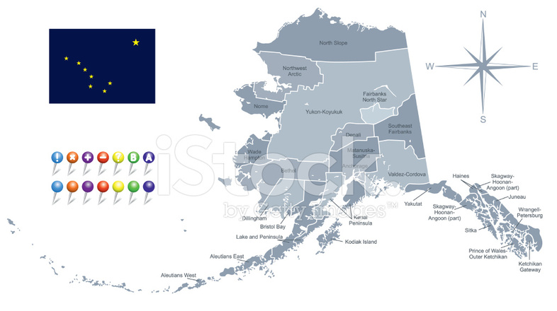 786x440 Map Of Alaska With Its Flag Stock Vector