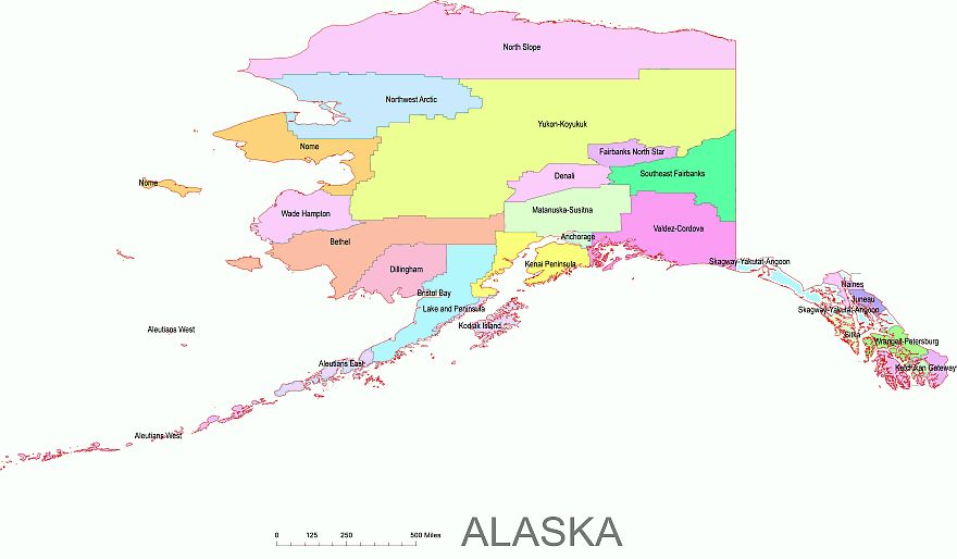 880x514 Preview Of Alaska Borough (County) Map, Colored.