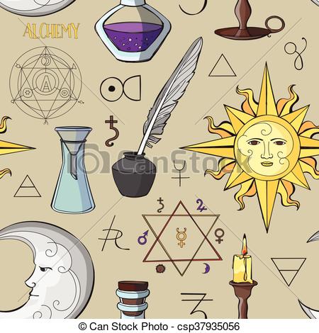 450x470 Alchemy Symbols Pattern. Set Of Trendy Symbols Collection. Vector