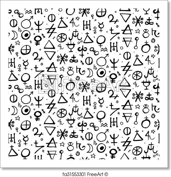 561x581 Free Art Print Of Pattern With Alchemy Symbols. Vector Geometric