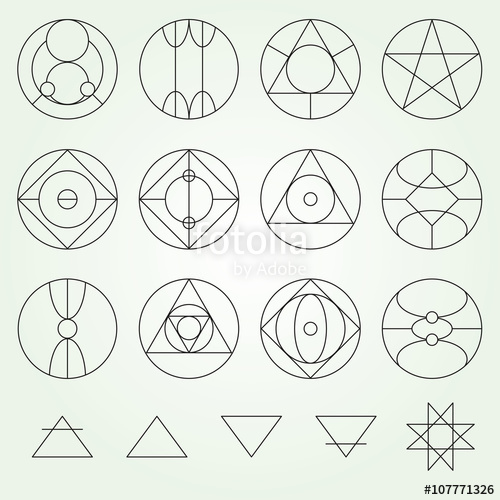 500x500 Alchemy Symbols Collection Vector Set, Thin Line (Variable Line