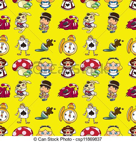 450x470 Seamless Alice In Wonderland Pattern,cartoon Vector Illustration.