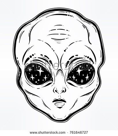 409x470 Vector Illustration With A Alien Head With Starry Eyes With Space