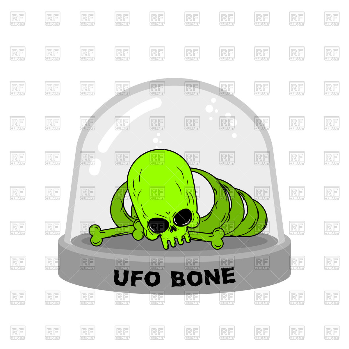 1200x1200 Ufo Green Bones In Glass Bell, Skull Of Alien Vector Image
