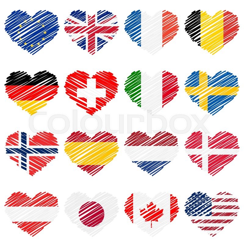 800x800 Collection Of Scribble Hearts With Eu And Us Country Flags Stock