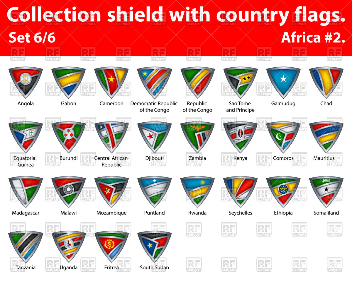 1200x960 Collection Of Shields With Country Flags Vector Image Vector
