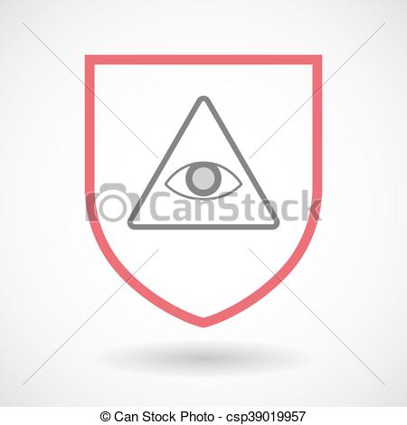 450x470 Isolated Line Art Shield Icon With An All Seeing Eye. Illustration