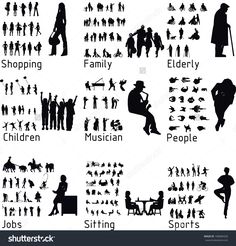 236x246 Free Vector Silhouettes Of People Standing, Sitting, Walking