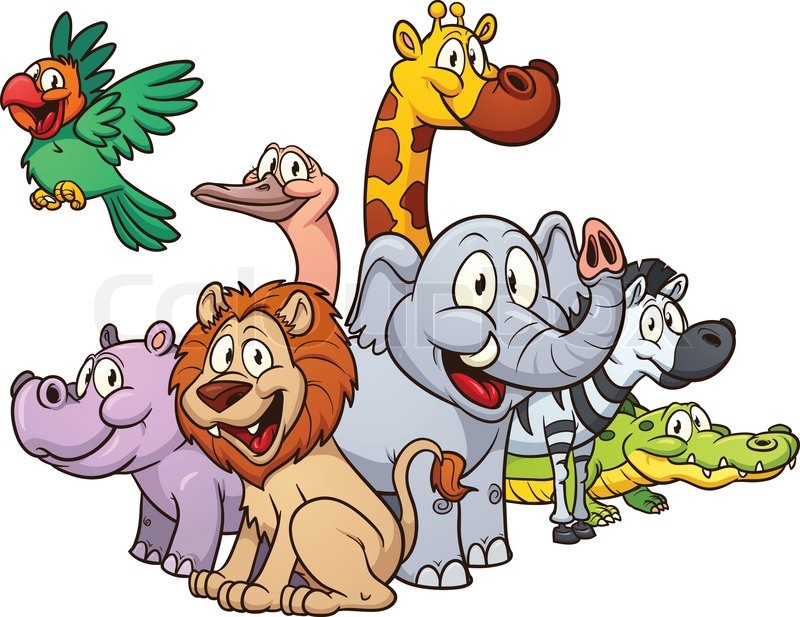 800x617 Cartoon Safari Animals. Vector Illustration With Simple Gradients