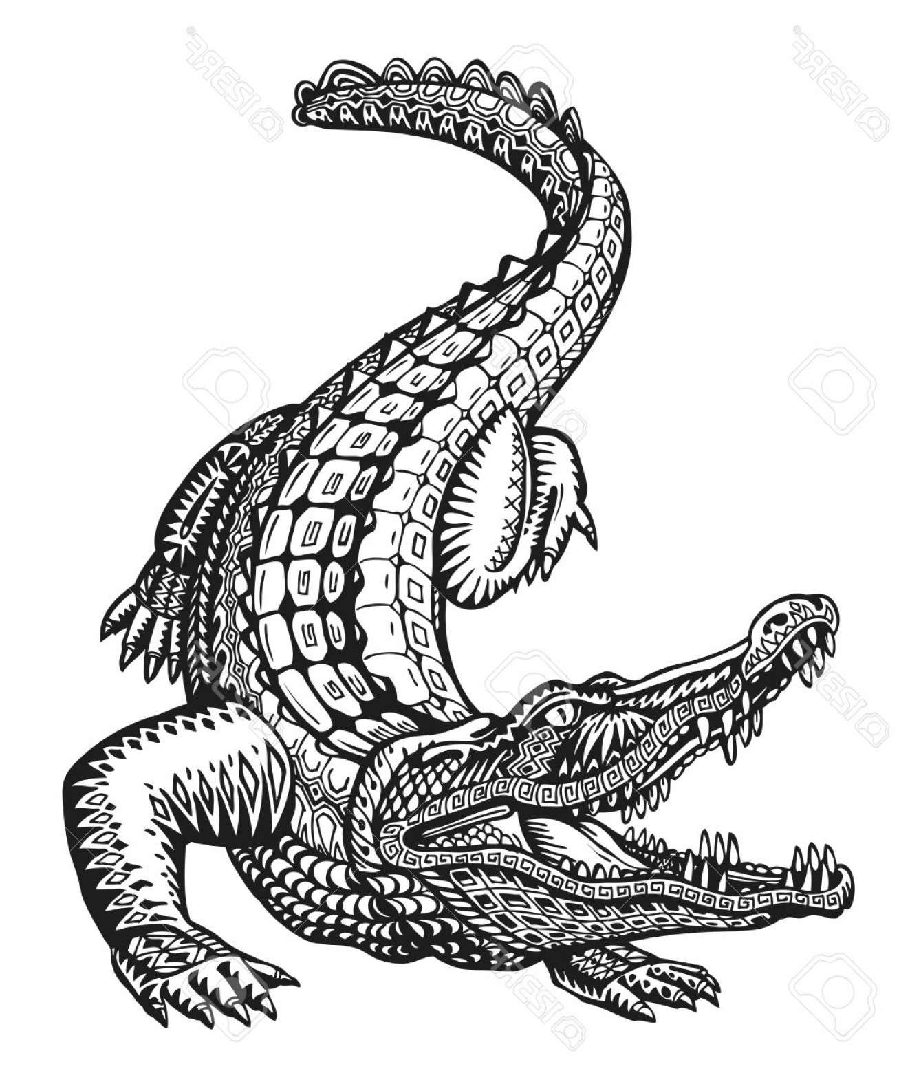 1339x1560 Photostock Vector Crocodile Hand Drawn Ethnic Patterns Alligator