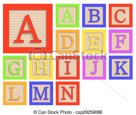 450x381 Vector Modern Wooden Alphabet Blocks Set On White Background.