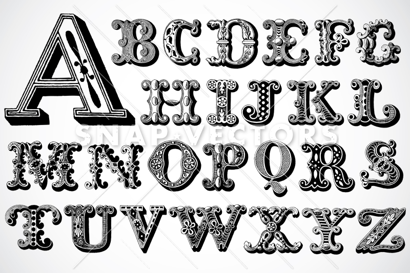 800x533 Vector Clipart Vintage Alphabet Letters