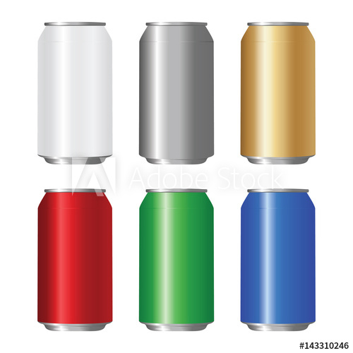 500x500 Set Of Colored Aluminum Can. Vector Illustration.