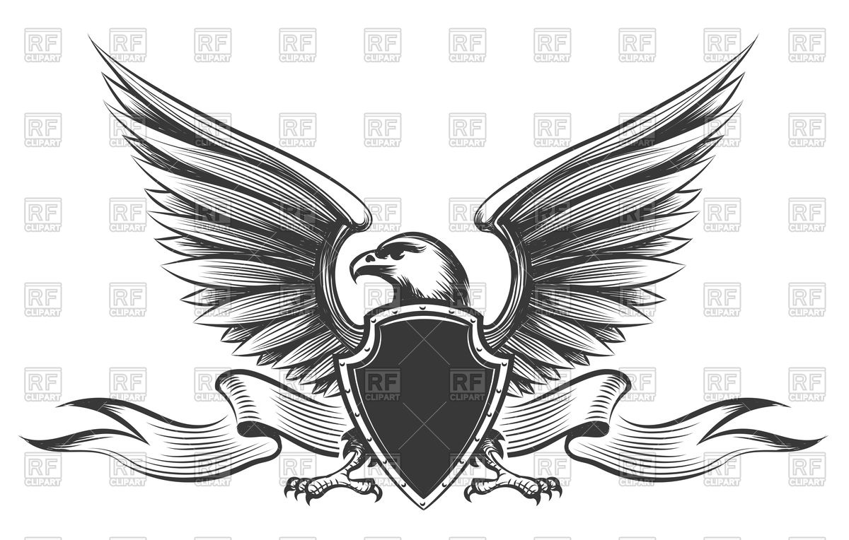 1200x764 Engraving American Bald Eagle, Shield And Ribbon Vector Image