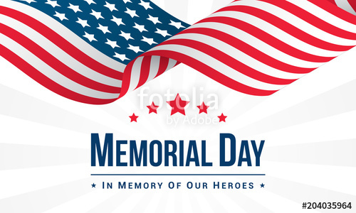 500x300 Memorial Day Background Vector Illustration, Usa Flag Waving With