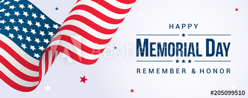 500x198 Memorial Day Banner Vector Illustration, Usa Flag Waving With
