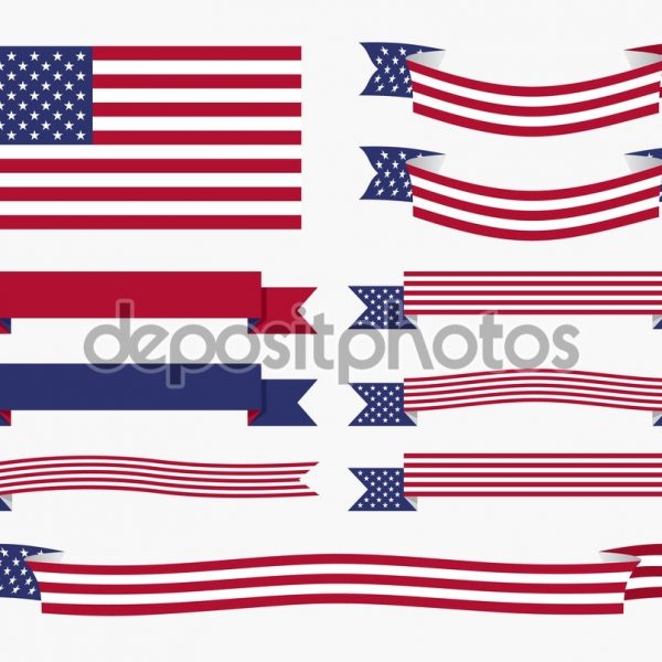 600x600 Red White Blue American Flag, Ribbon And Banner Stock Vector