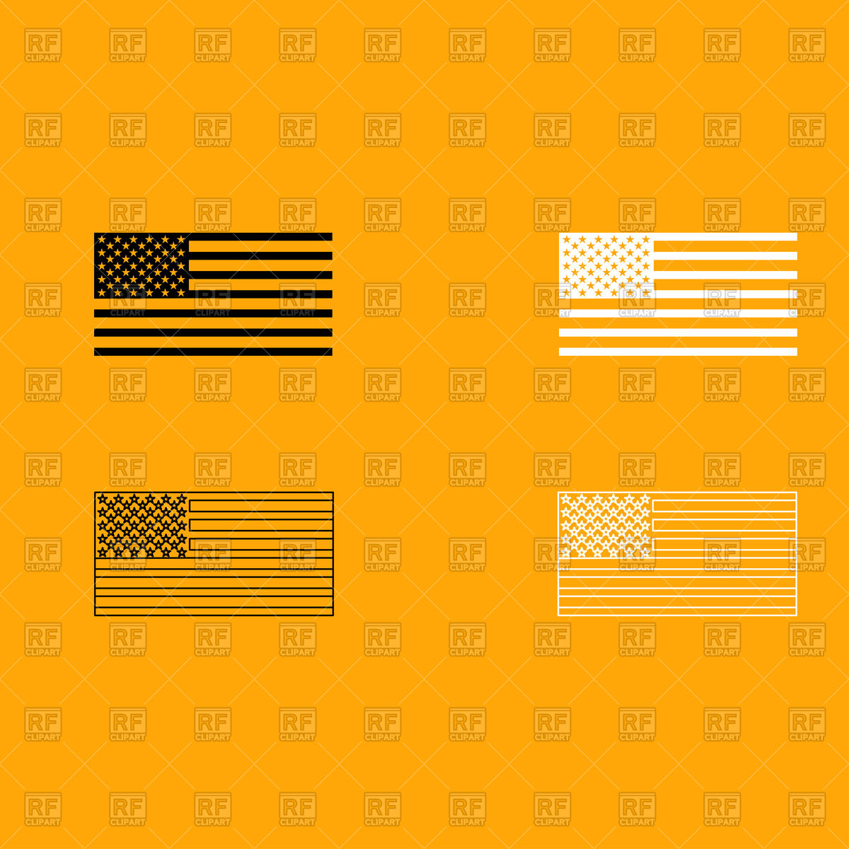 1200x1200 American Flag Set Black And White Icon Vector Image Vector