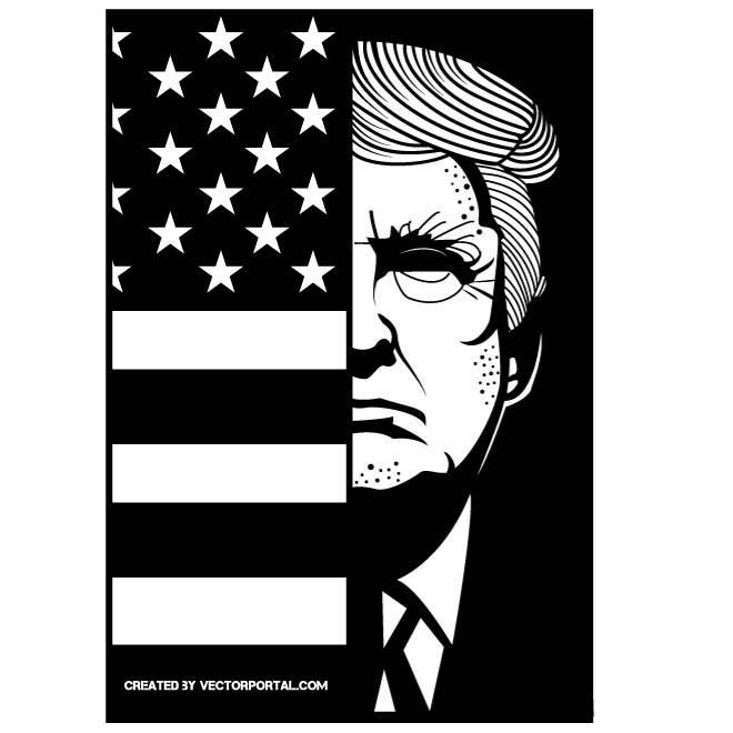 660x660 President Donald Trump With American Flag Illustration Vector