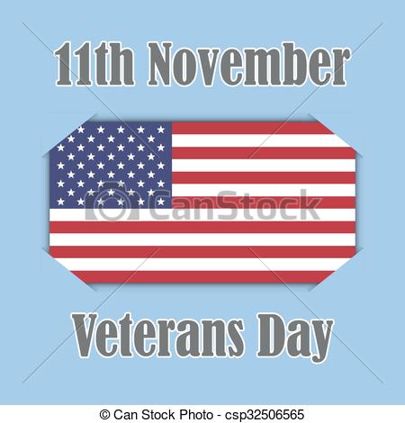 450x470 Veterans Day Banner On American Flag, Vector Illustration Clip Art