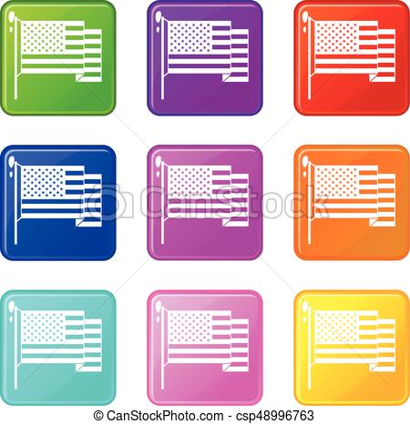 450x466 American Flag Icons 9 Set. American Flag Icons Of 9 Color Set