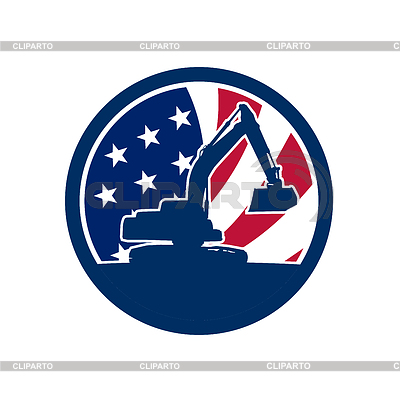 400x400 American Excavator Usa Flag Icon Stock Vector Graphics Cliparto