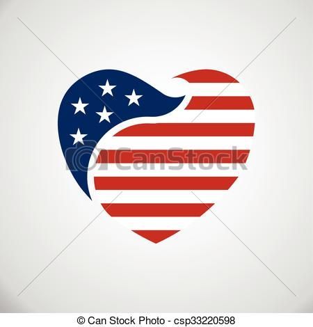 450x470 American Flag Inside Heart. Vector Logo