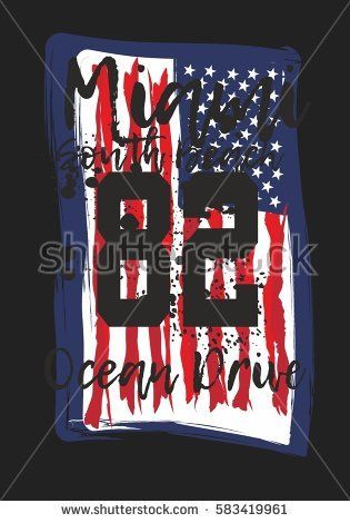 315x470 American Flag And Miami Beach Graphic Design Vector Art American
