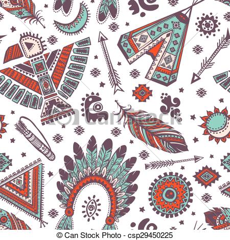 450x470 Vector Seamless Pattern With Native American Indian Symbols