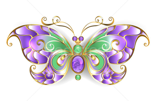 600x393 Gold Butterfly With Amethyst Vector Illustration Nelli Valova