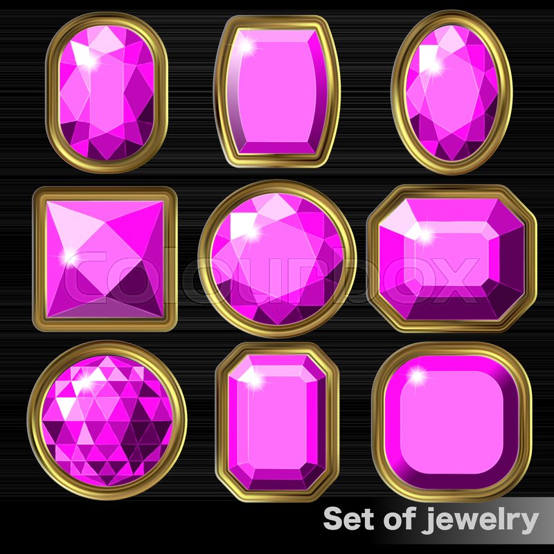 800x800 Set Of Realistic Purple Gems Amethyst Of Various Shapes. Vector