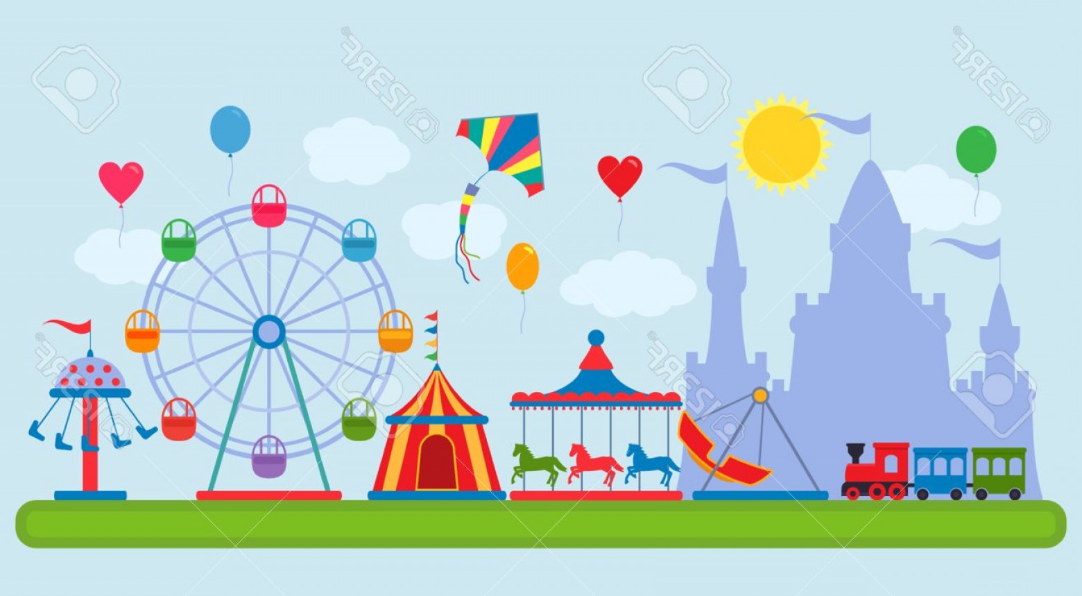 1560x859 Photostock Vector Amusement Park In Flat Vector Style The Concept