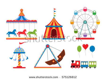450x341 Set Icons Amusement Park Isolated On White Background. Flat Vector