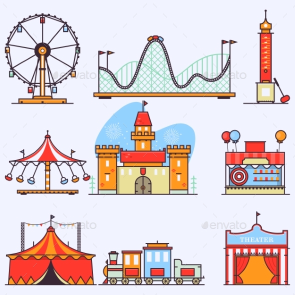 590x590 Amusement Park Vector Flat Elements Isolated By Novitskiy 198021