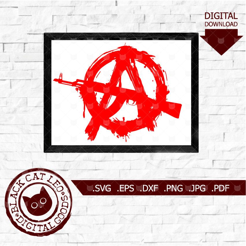 852x852 Anarchy Symbol With Gun Machin Kalashnikov Ak 47 Svg Vector Wall