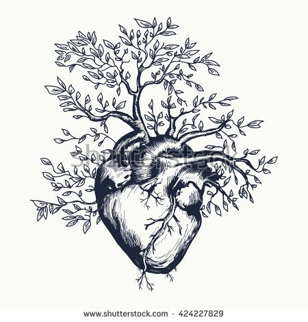 450x470 Anatomical Human Heart From Which The Tree Grows Heart Tattoo Art