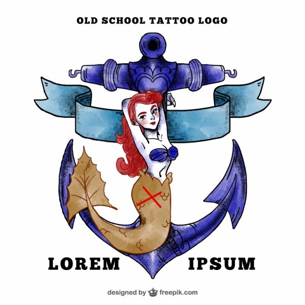626x626 Mermaid With Anchor Tattoo Vector Free Download