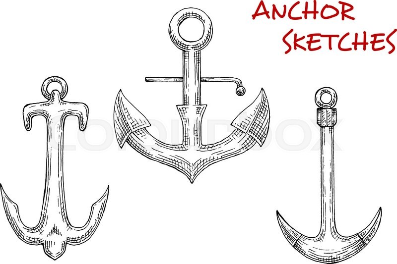 800x533 Old Stock Anchors Sketch Icons With Decorative Curved Arms And