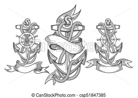 450x319 Ship Anchor Tattoo Set. Hand Drawn Anchor Set. Three Anchors With