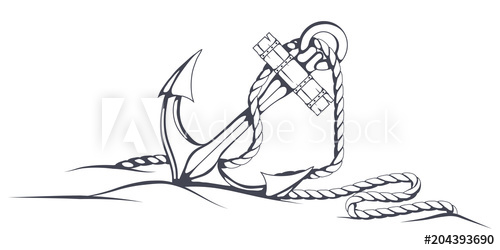 500x250 Anchor Set. Hand Drawn Anchor. Vector Artwork.