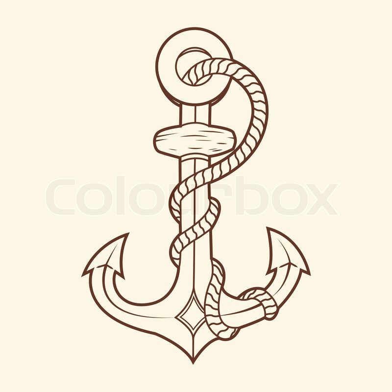 800x800 Nautical Anchor With Rope Isolated On Beige Background. Brown