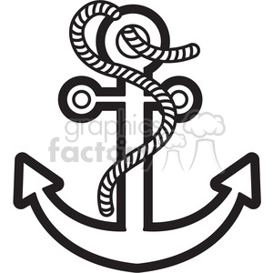 300x300 Royalty Free Anchor With Rope Vector Illustration Black White