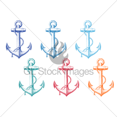 500x500 Vintage Anchor With Rope, Vector Set Gl Stock Images