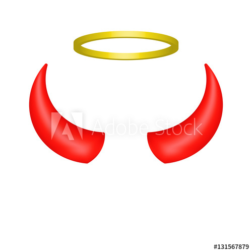 500x500 Red Devil Horns And Angel Halo. Vector Illustration.