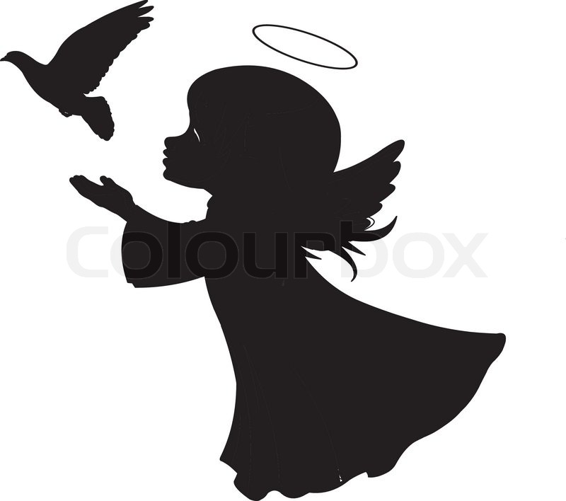 800x708 Silhouette Of A Angel With Dove Stock Vector Colourbox