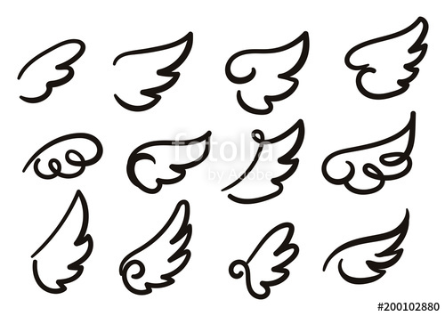 500x355 Angel Wings Sketch Set. Hand Drawn Collection Of Wings Isolated On